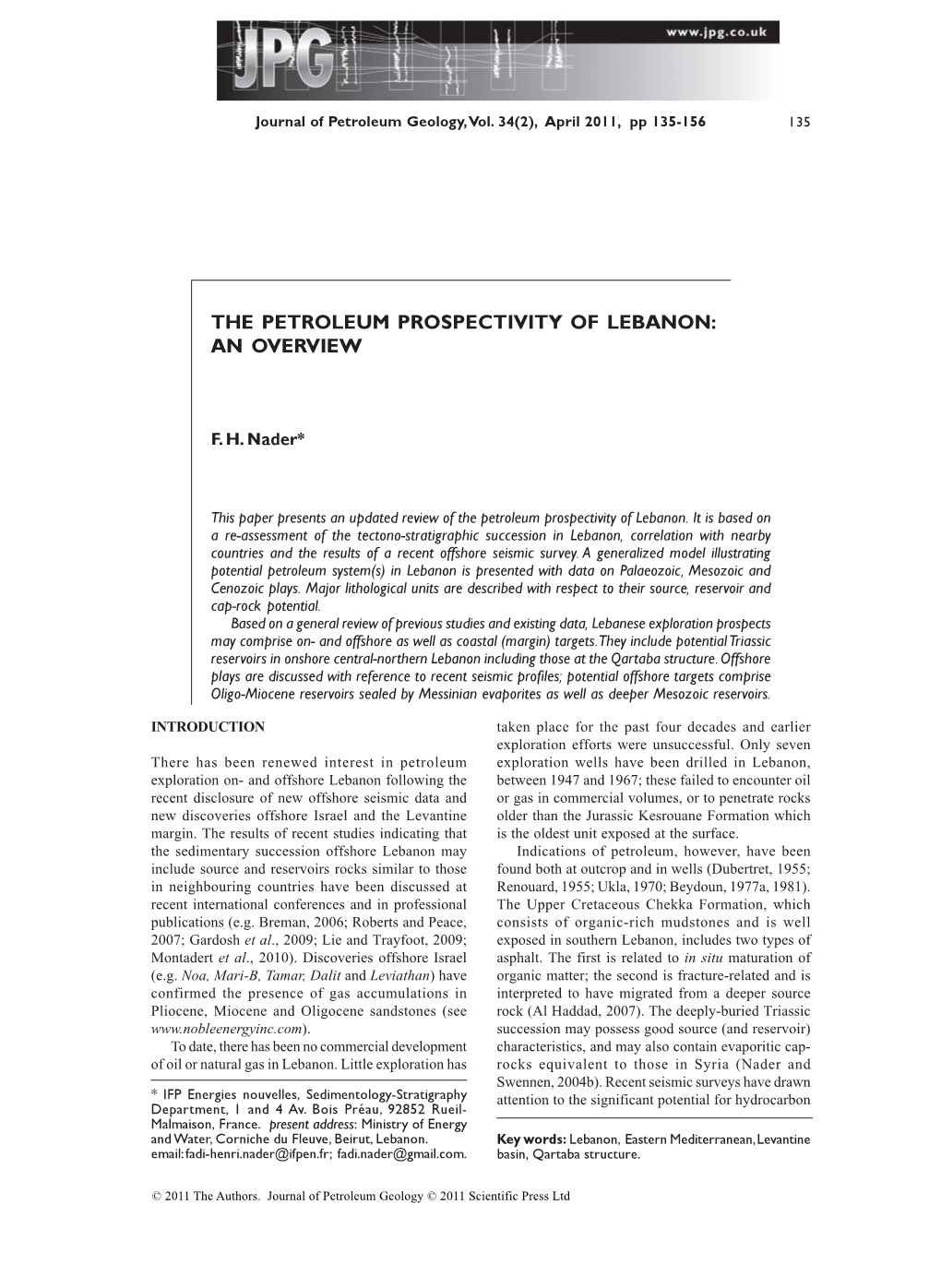 The Petroleum Prospectivity of Lebanon: an Overview