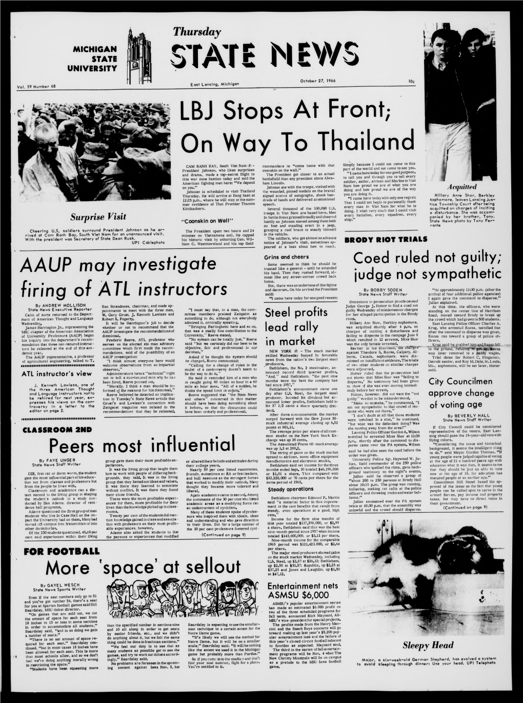 12 Michigan State News, East Lansing, Michigan Thursday, October 27, 1966 T