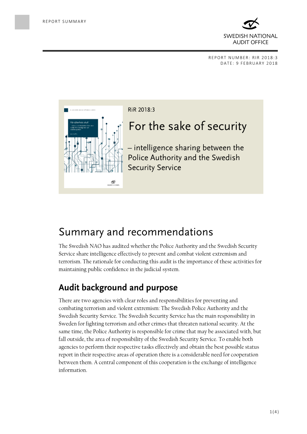 Intelligence Sharing Between the Police Authority and the Swedish Security Service