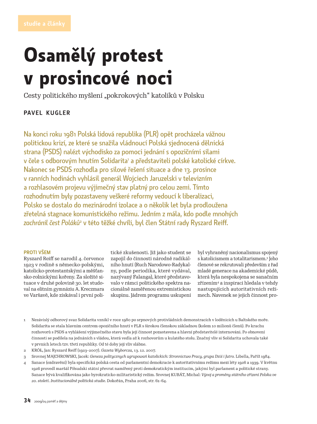 Pavel Kugler: Osamělý Protest V Prosincové Noci. Cesty Politického Myšlení „Pokrokových“ Katolíků V Polsku