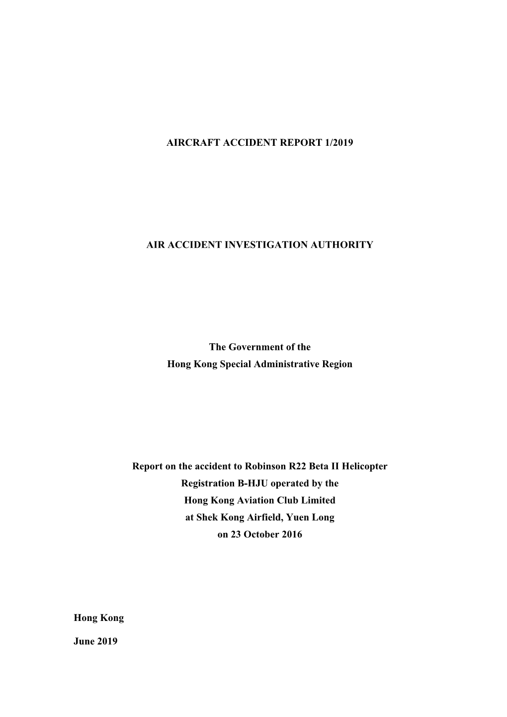 Aircraft Accident Report 1/2019