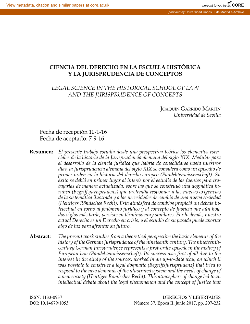 Ciencia Del Derecho En La Escuela Histórica Y La Jurisprudencia De Conceptos 207