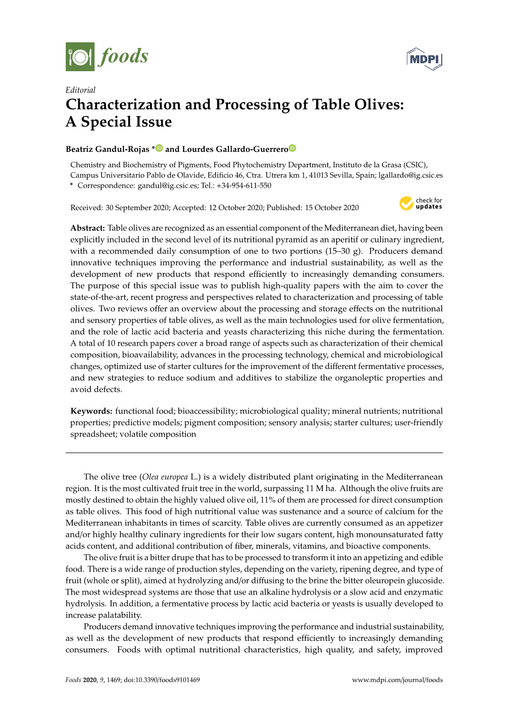 Characterization and Processing of Table Olives: a Special Issue