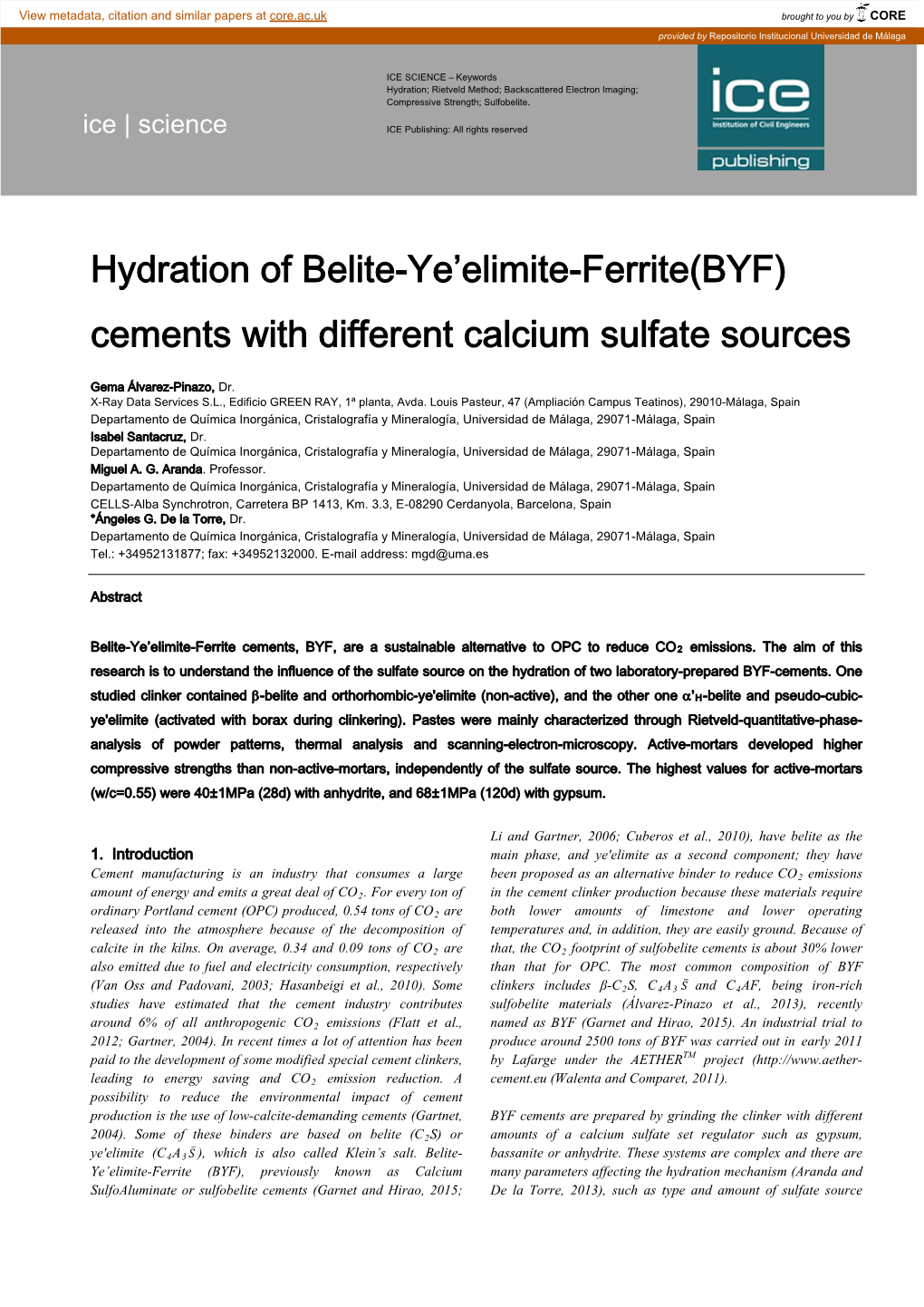 Hydration of Belite-Ye'elimite-Ferrite(BYF)