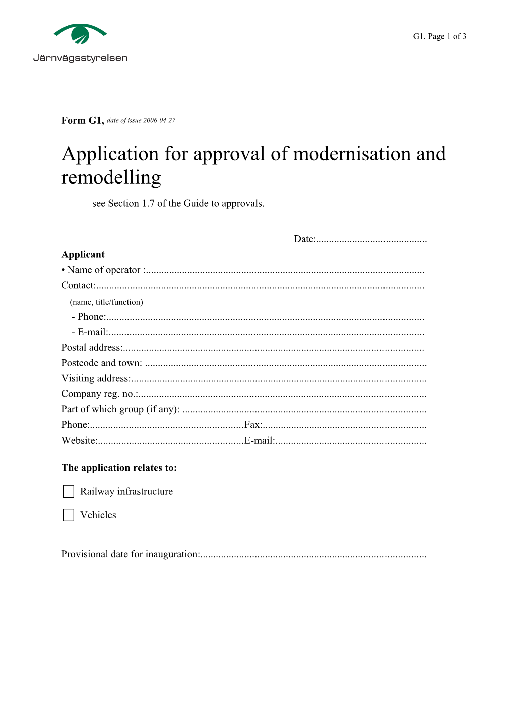 Application for Approval of Modernisation and Remodelling