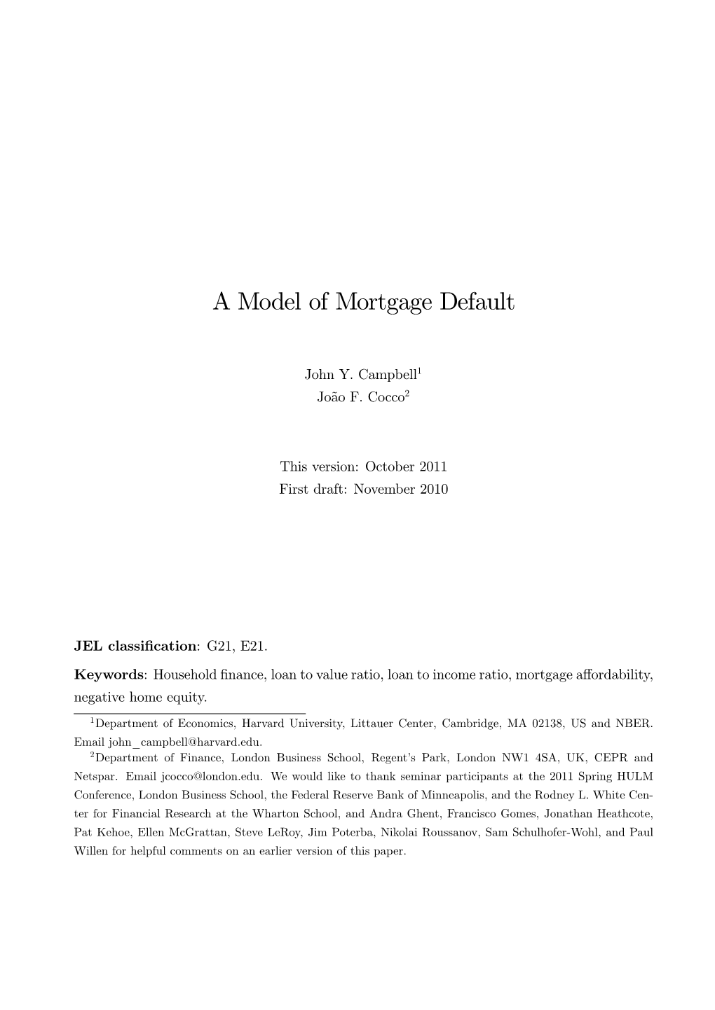 A Model of Mortgage Default