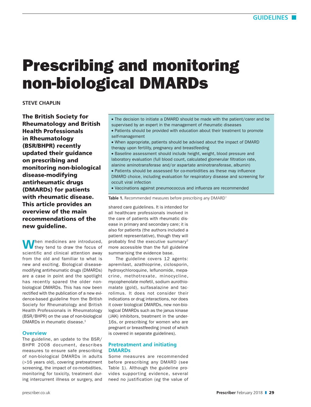 Prescribing and Monitoring Non-Biological Dmards