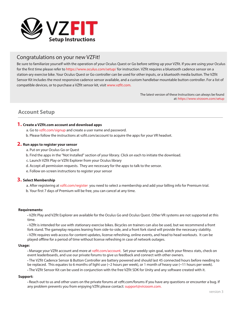Congratulations on Your New Vzfit! Setup Instructions Account Setup