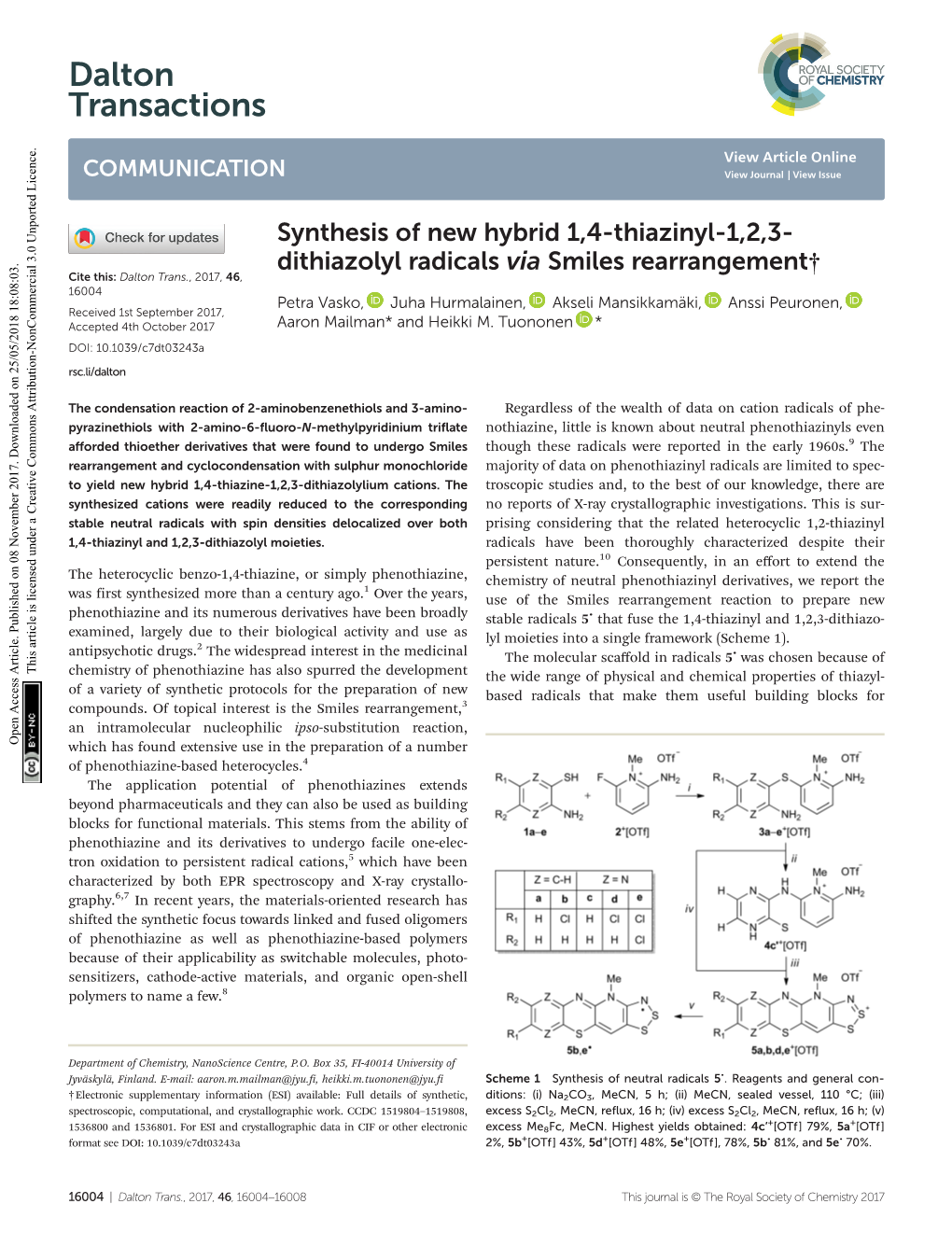 Synthesis of New Hybrid 1, 4-Thiazinyl-1, 2, 3-Dithiazolyl