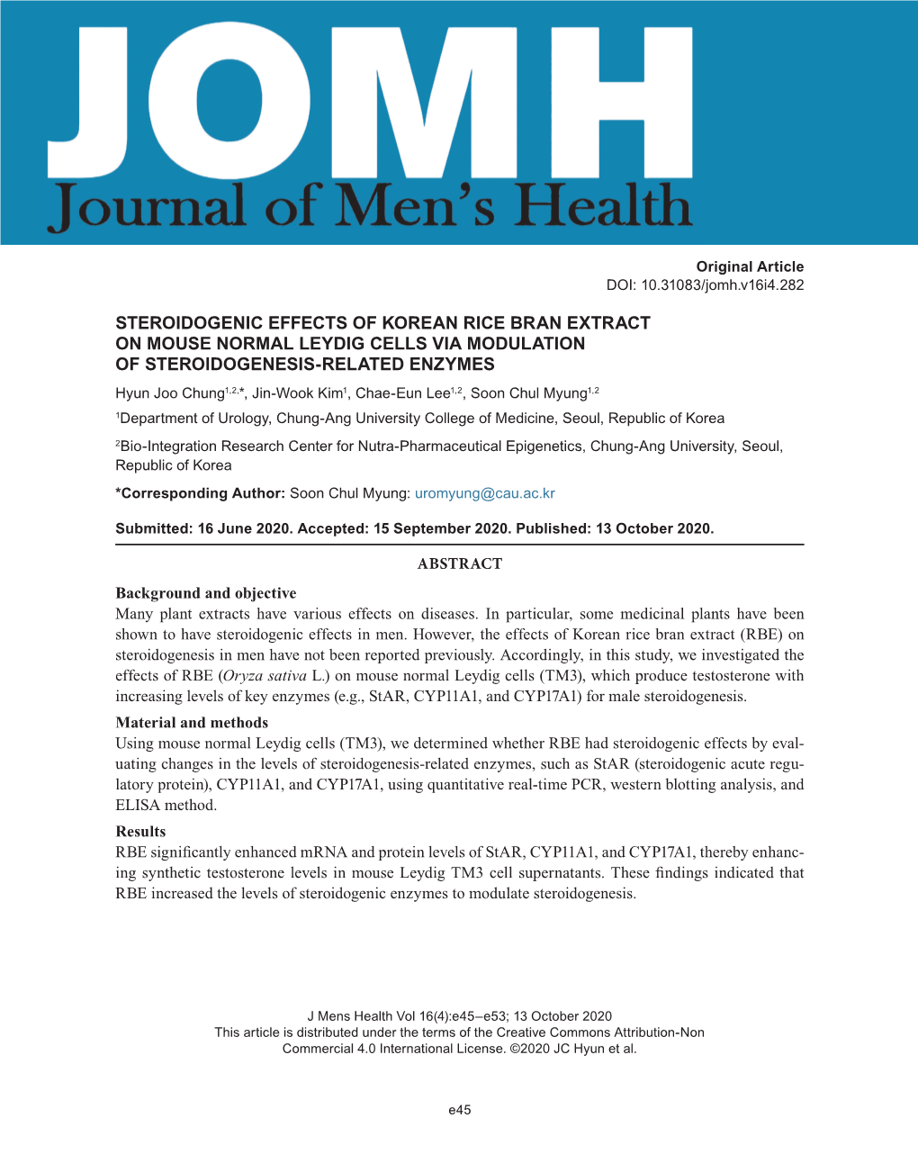 Steroidogenic Effects of Korean Rice Bran Extract