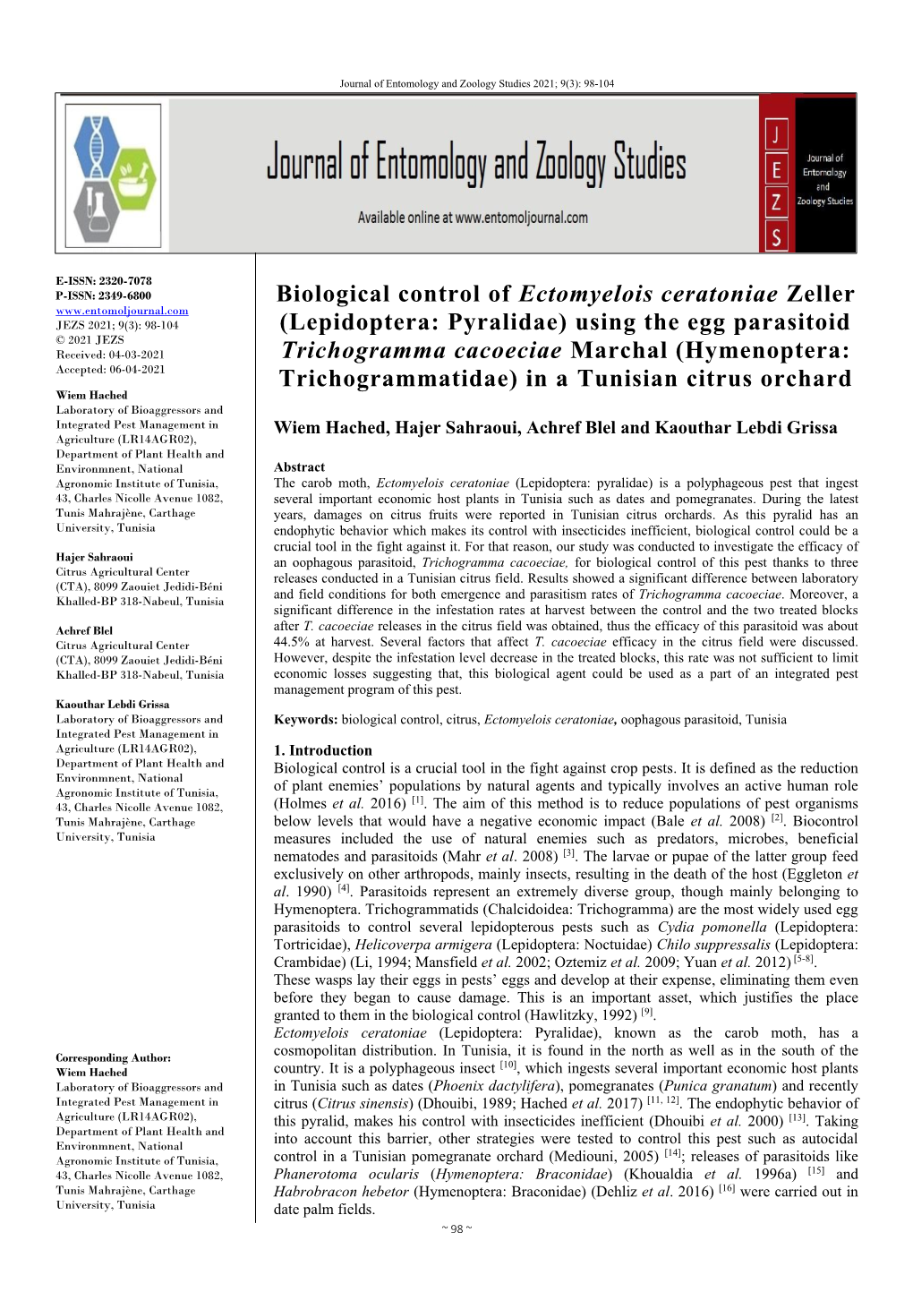 Using the Egg Parasitoid Trichogramma Cacoeciae