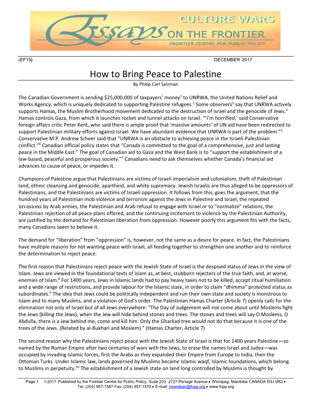 How to Bring Peace to Palestine by Philip Carl Salzman