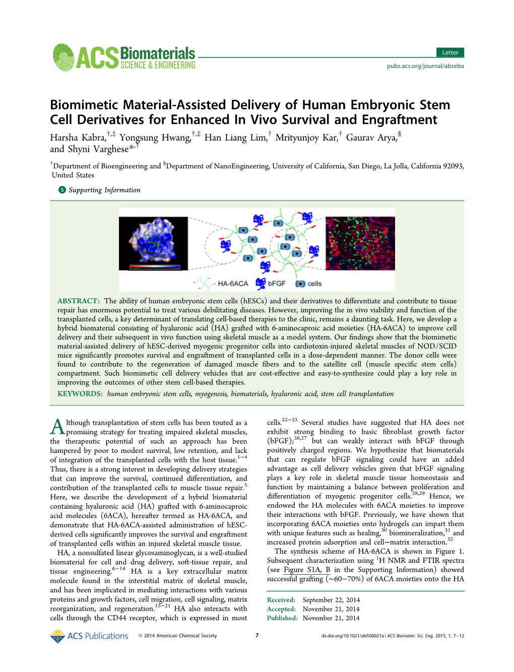 Biomimetic Material-Assisted Delivery of Human Embryonic Stem Cell