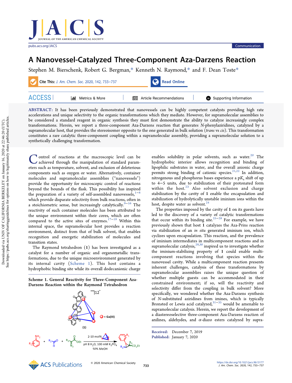 A Nanovessel-Catalyzed Three-Component Aza-Darzens Reaction Stephen M