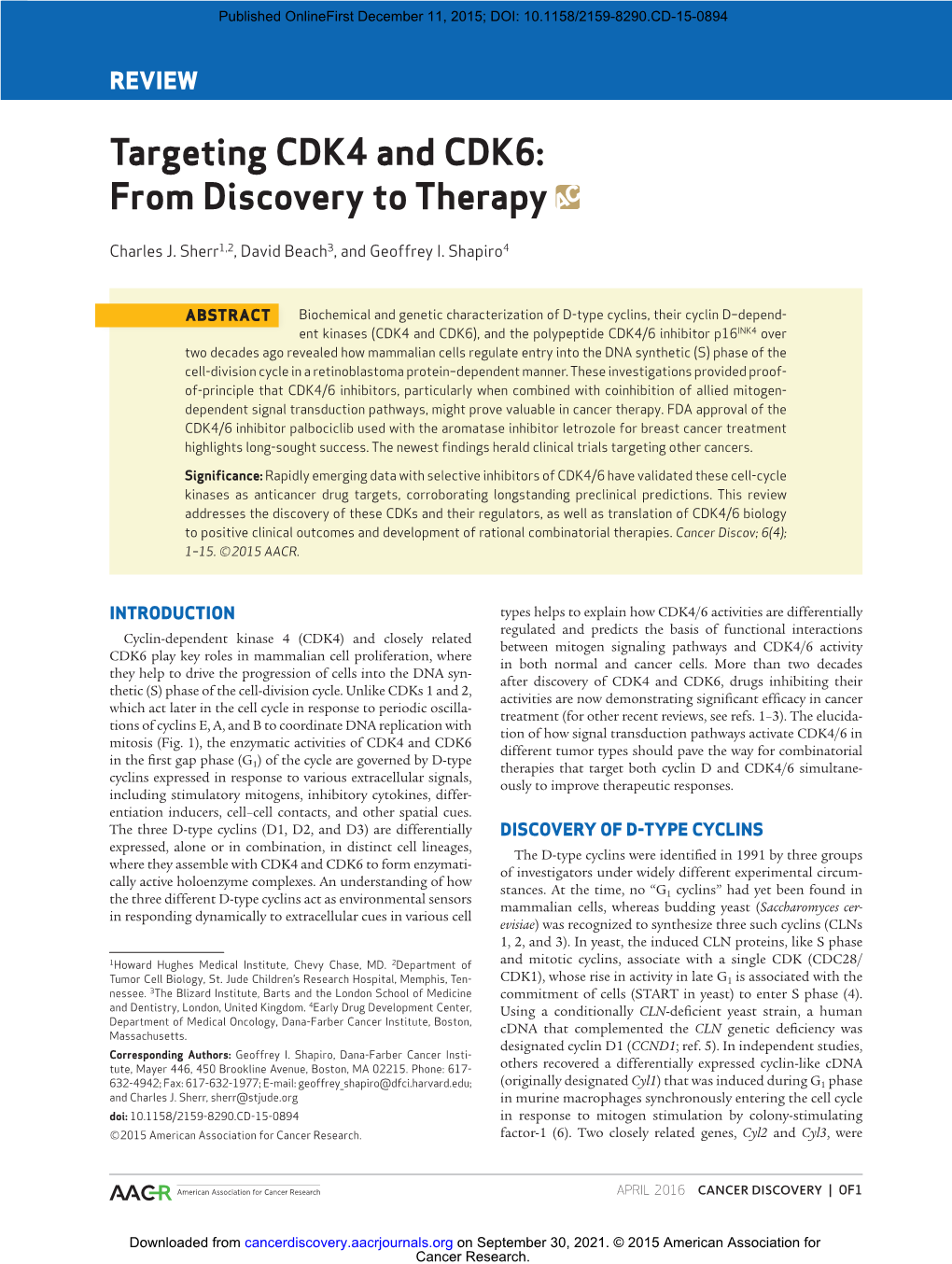 Targeting CDK4 and CDK6: from Discovery to Therapy