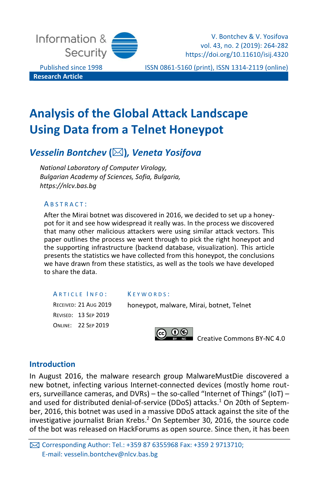 Analysis of the Global Attack Landscape Using Data from a Telnet Honeypot