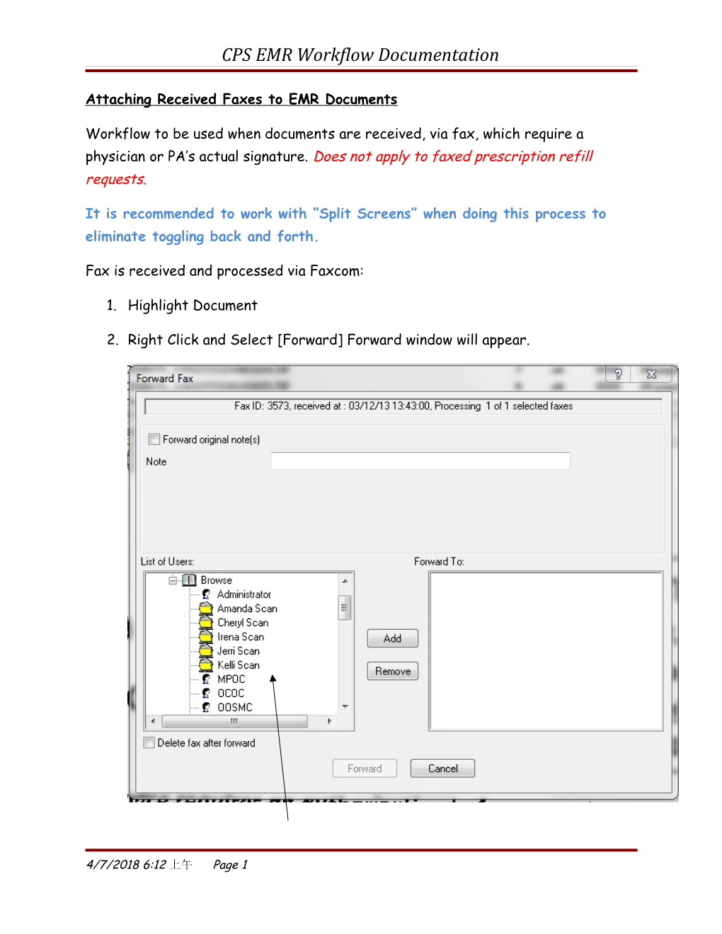 Attaching Received Faxes to EMR Documents