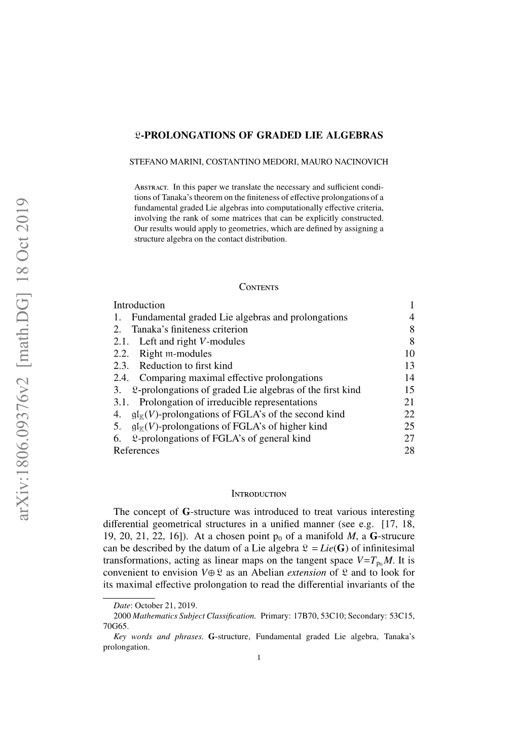 L-Prolongations of Graded Lie Algebras