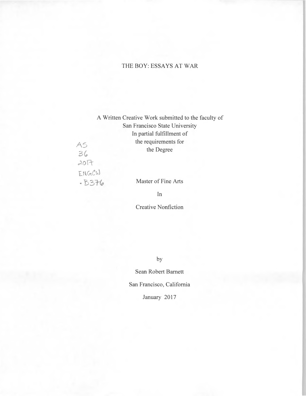 The Boy: Essays at War