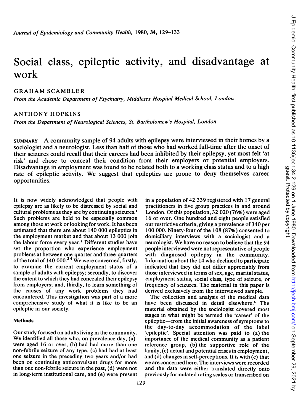 Social Class, Epileptic Activity, and Disadvantage at Work