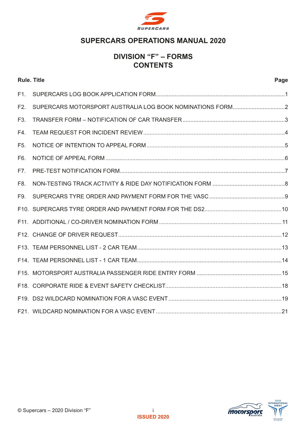 Supercars Operations Manual 2020