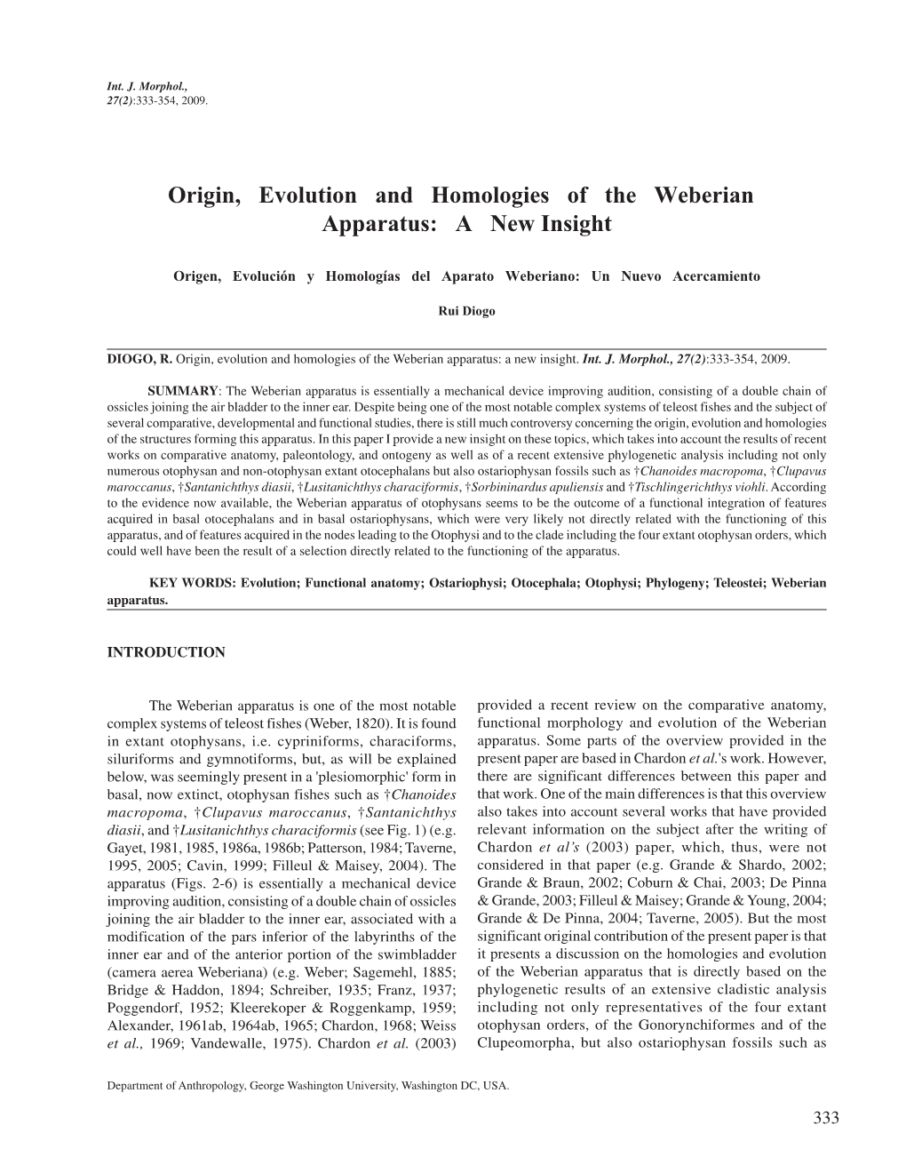 Origin, Evolution and Homologies of the Weberian Apparatus: a New Insight