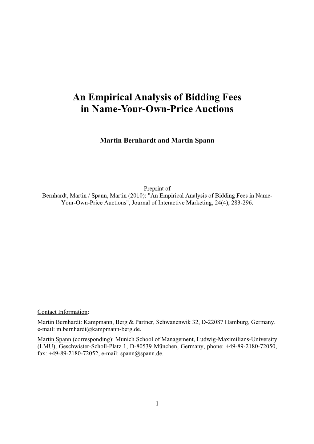 Download: an Empirical Analysis of Bidding Fees in Name-Your-Own
