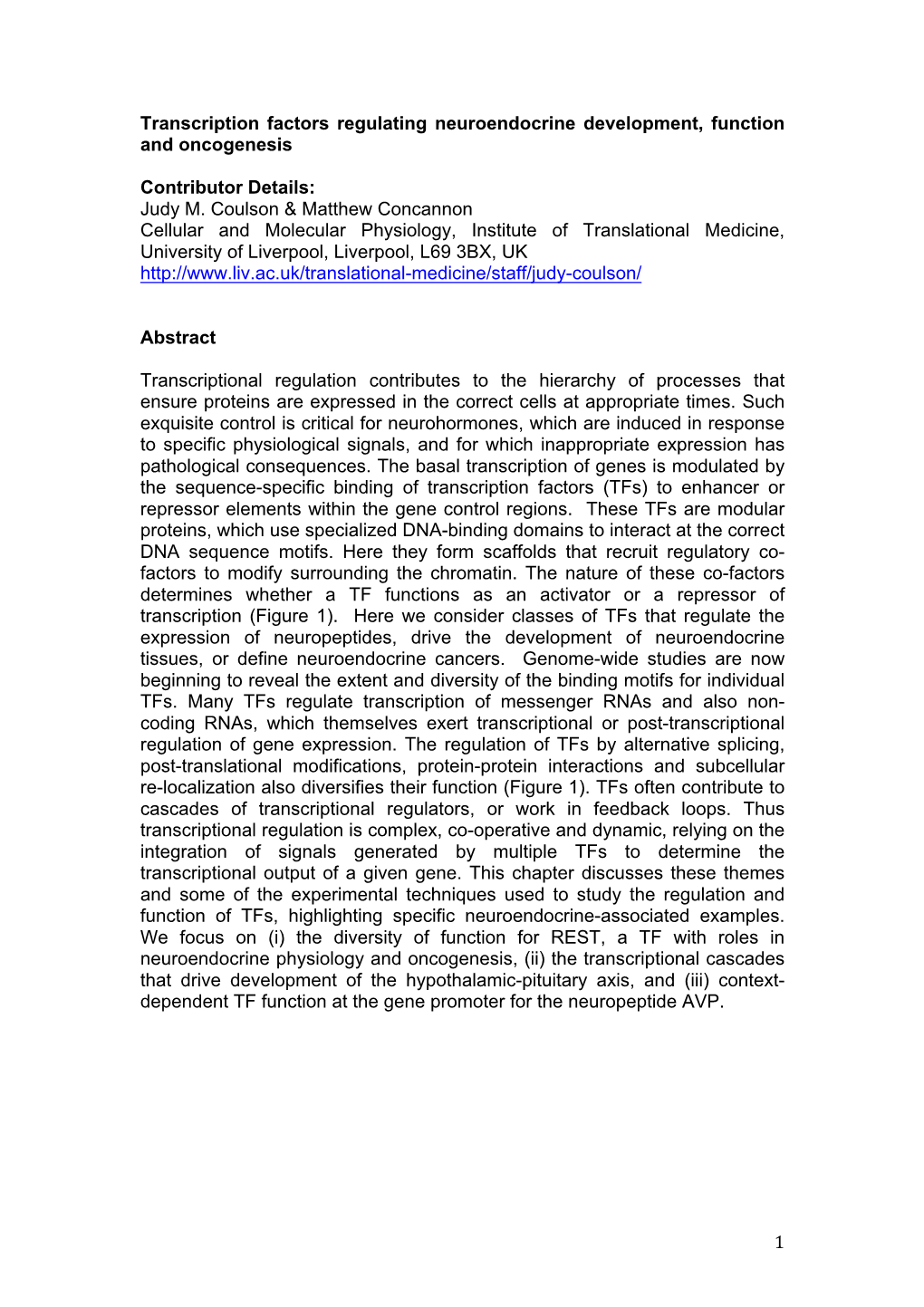 1 Transcription Factors Regulating Neuroendocrine Development