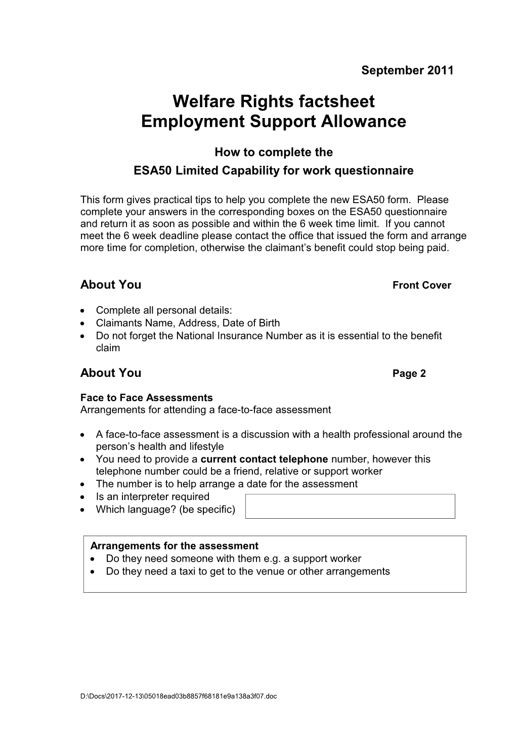 Welfare Rights Factsheet - Incapacity Benefit