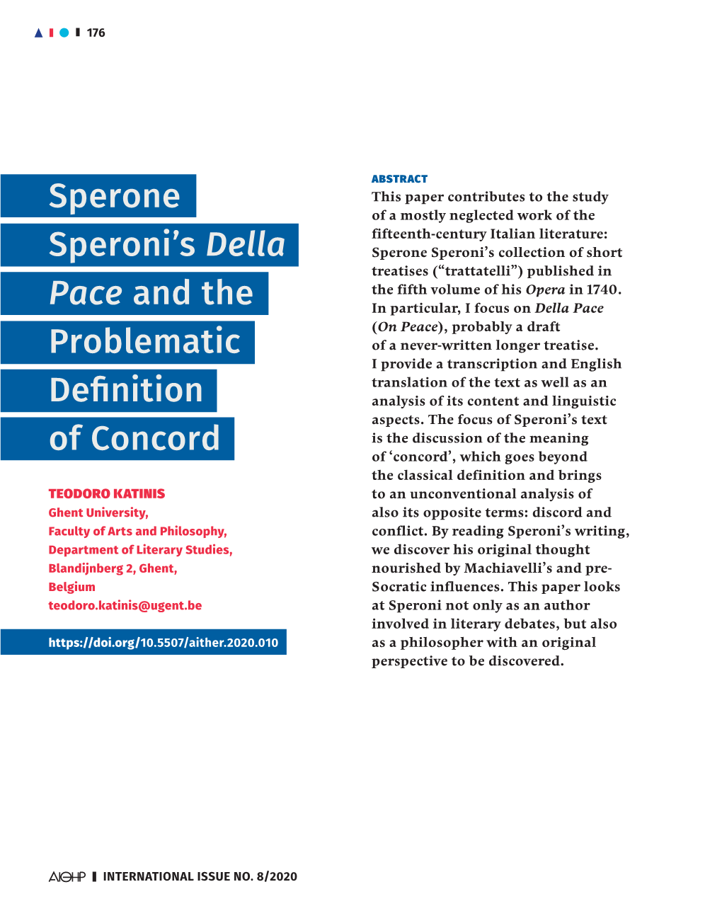 Sperone Speroni's Della Pace and the Problematic