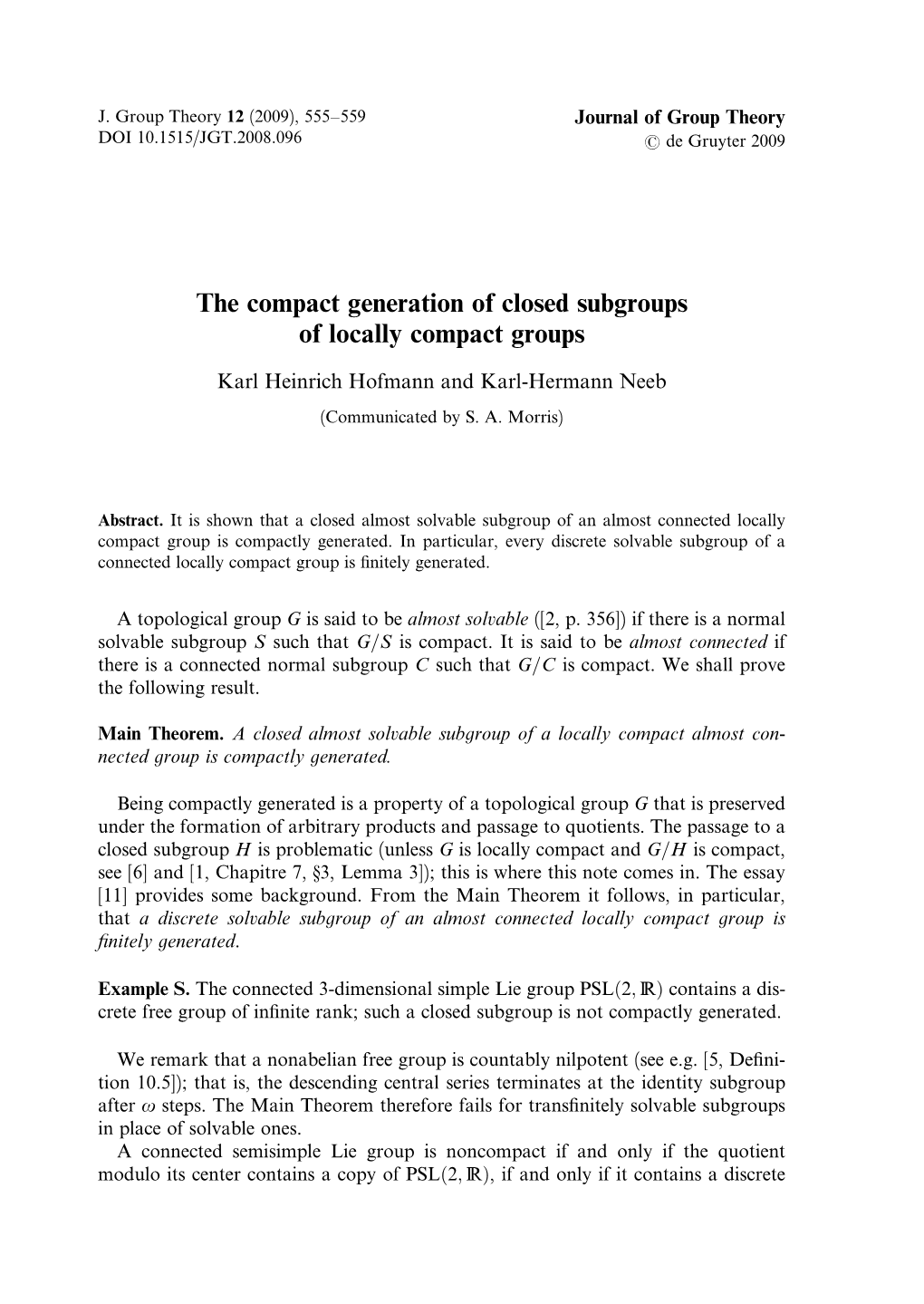 The Compact Generation of Closed Subgroups of Locally Compact Groups