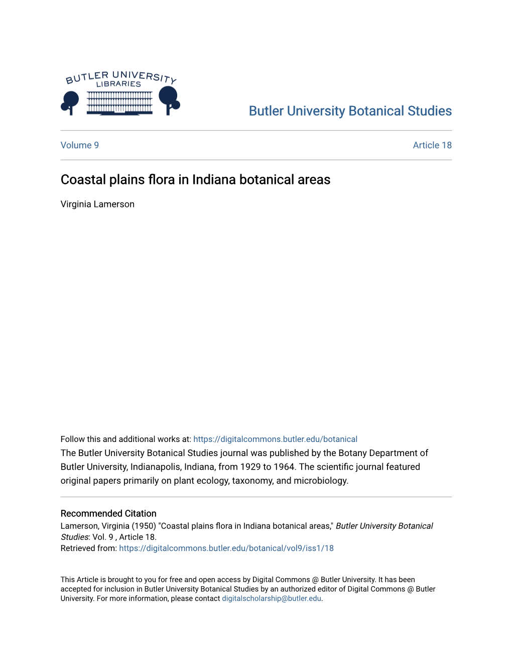 Coastal Plains Flora in Indiana Botanical Areas