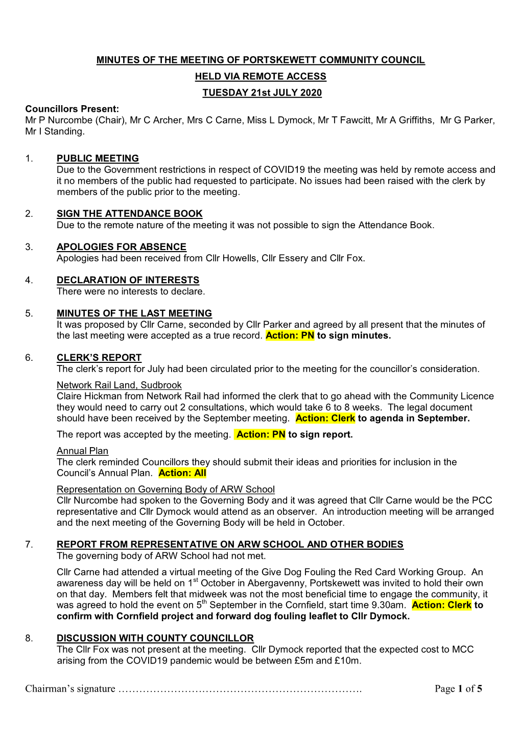 Minutes of the Meeting of Portskewett Community