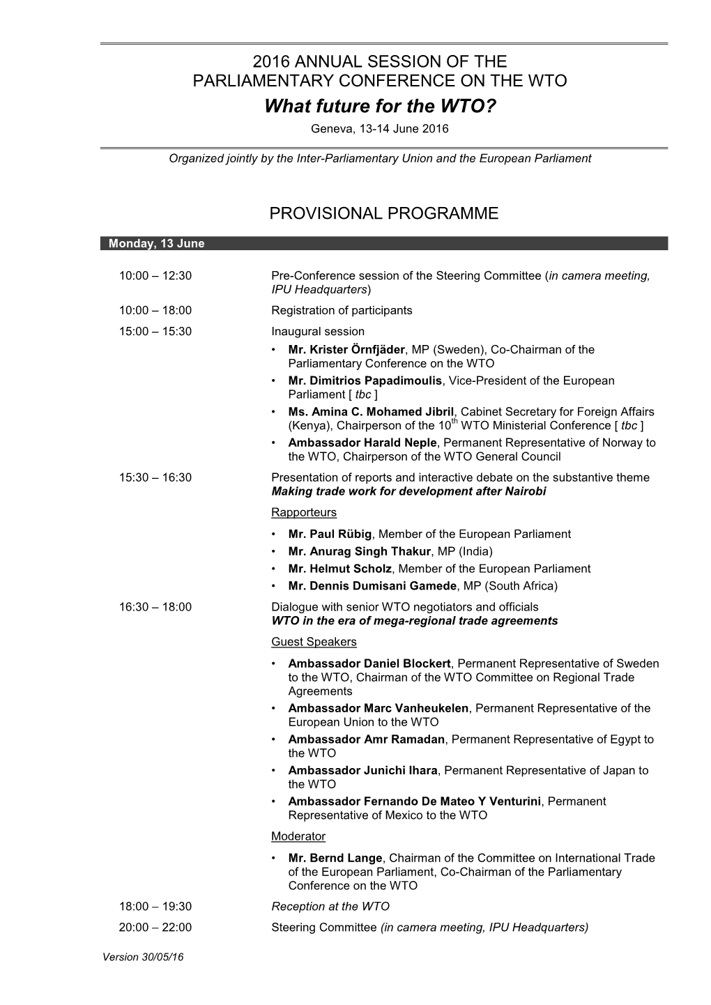 Provisional Programme of the Meeting