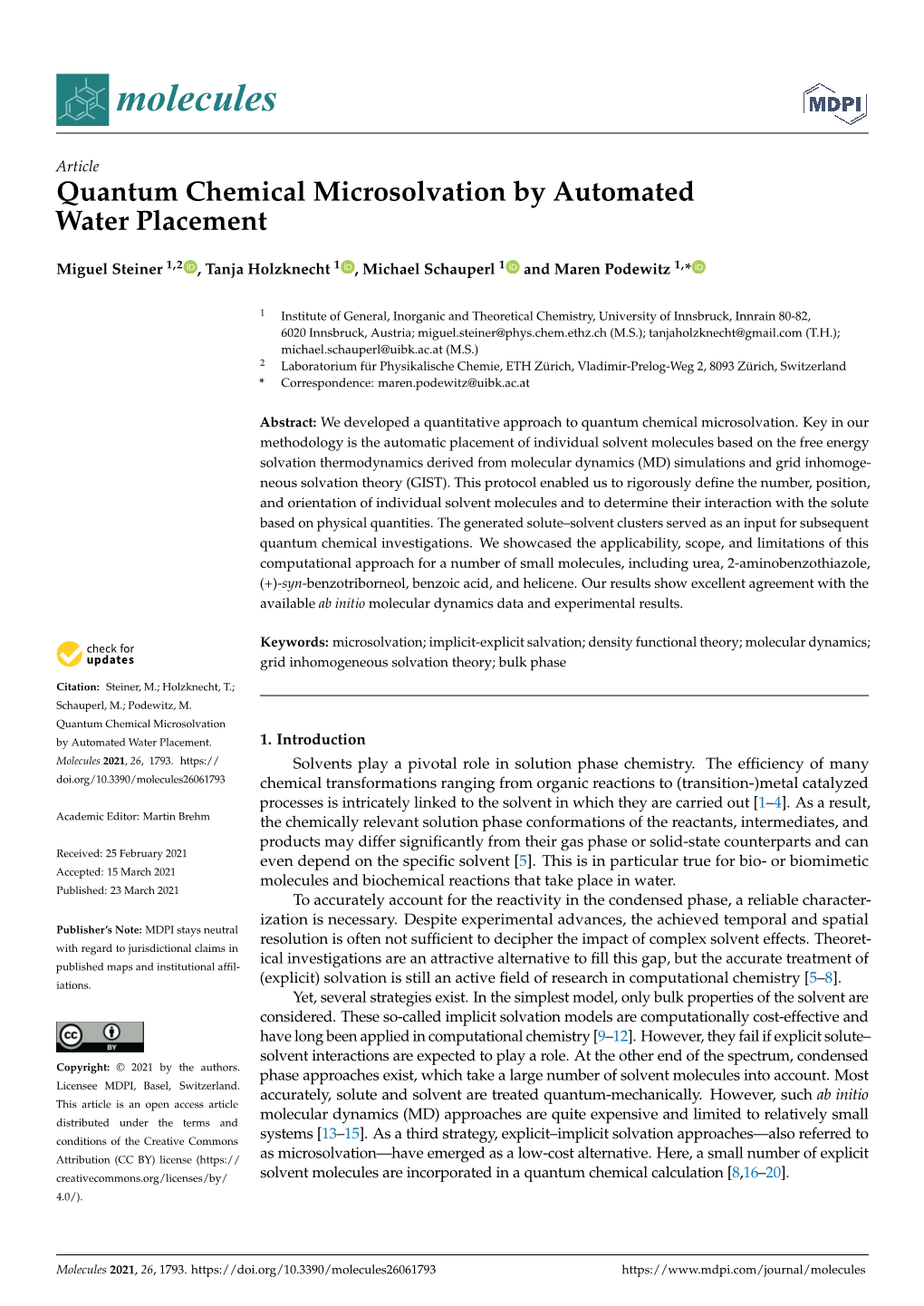 Quantum Chemical Microsolvation by Automated Water Placement