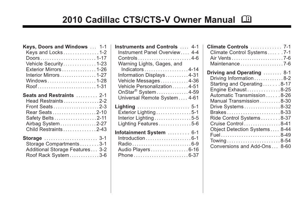 2010 Cadillac CTS-V Owner's Manual
