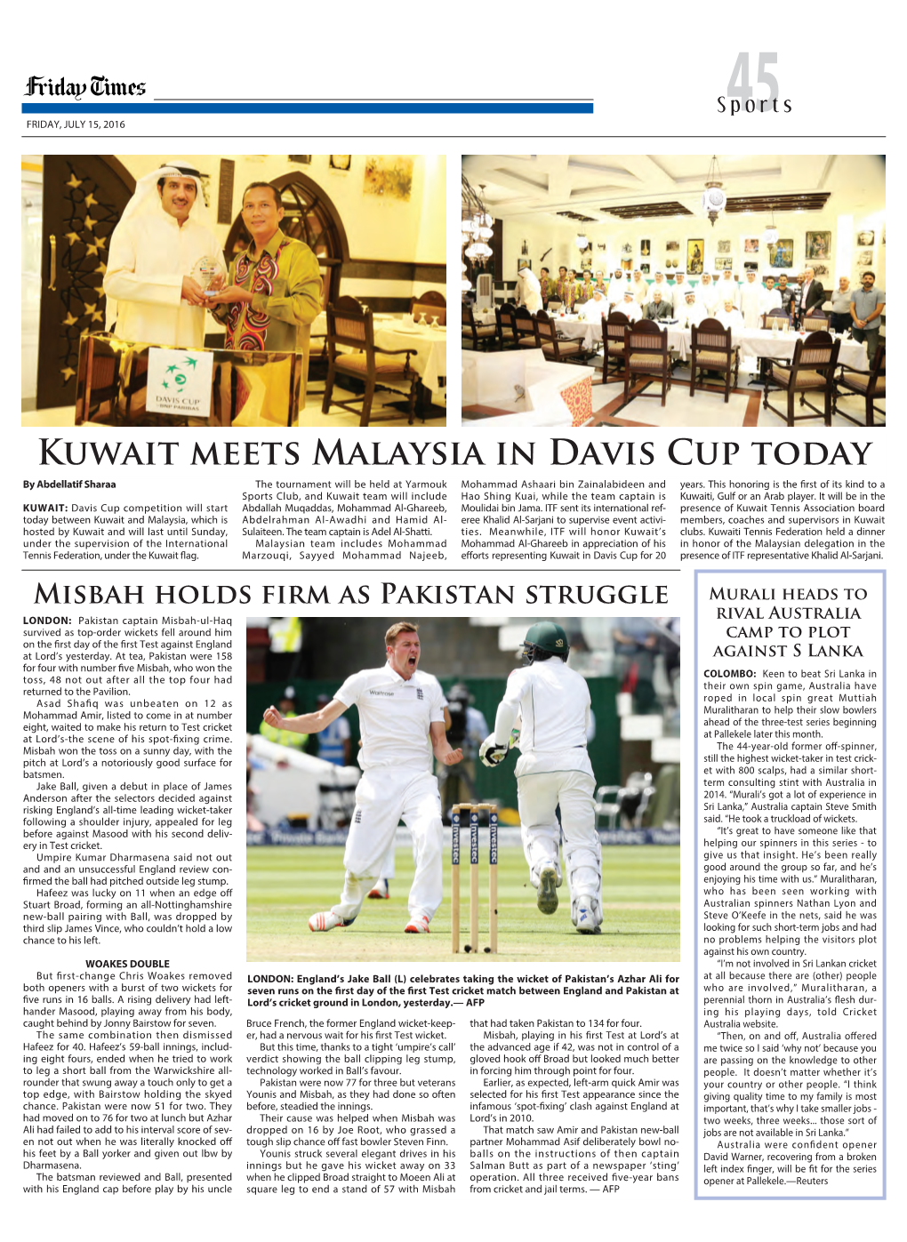 Kuwait Meets Malaysia in Davis Cup Today