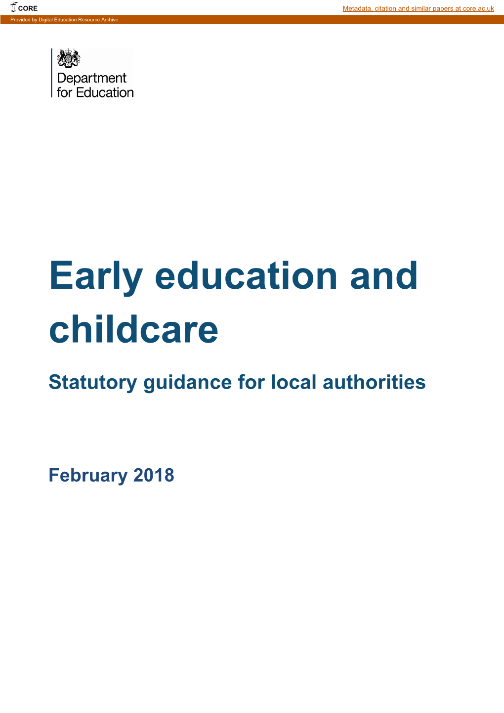 Early Education and Childcare: Statutory Guidance for Local