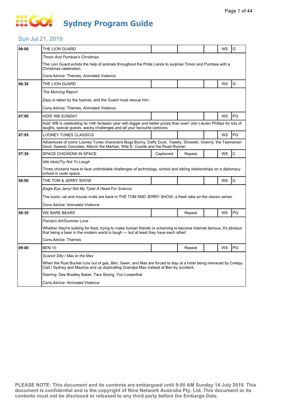 Sydney Program Guide