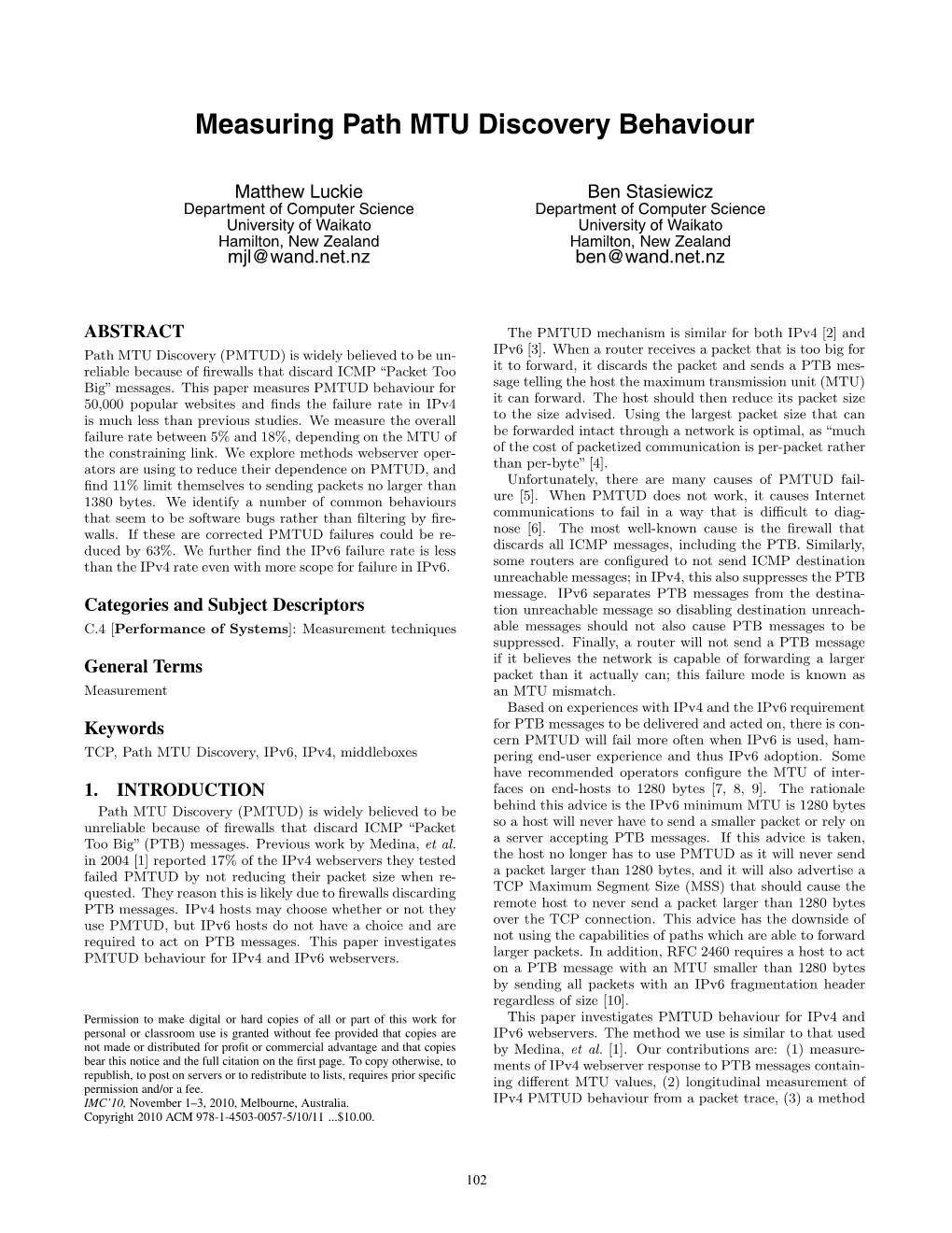 Measuring Path MTU Discovery Behaviour