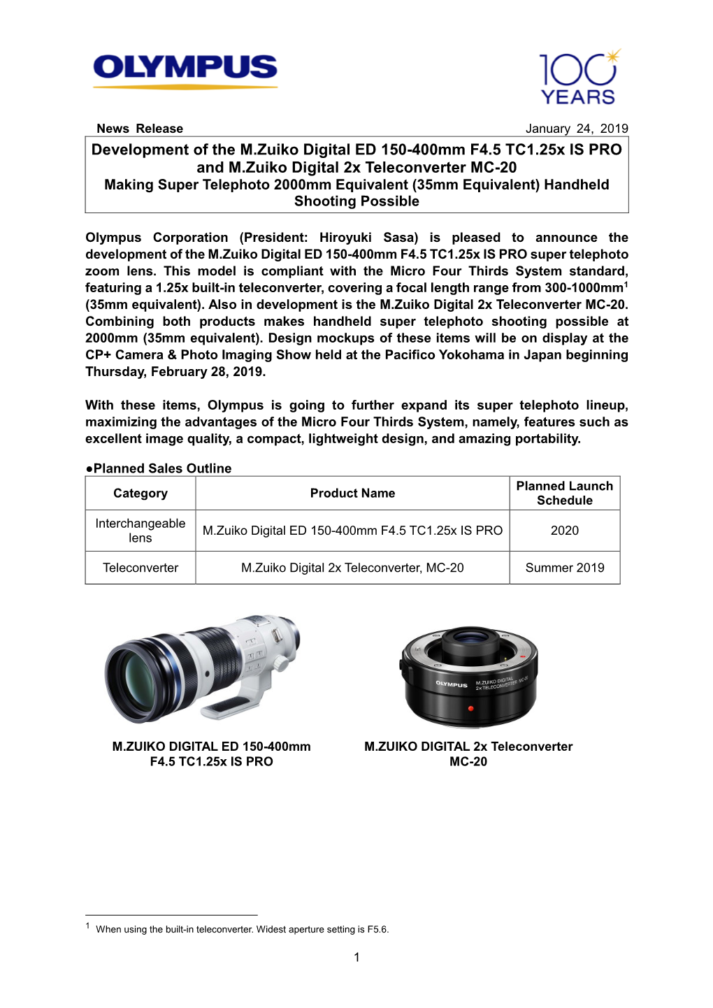 Development of the M.Zuiko Digital ED 150-400Mm F4.5 TC1.25X IS