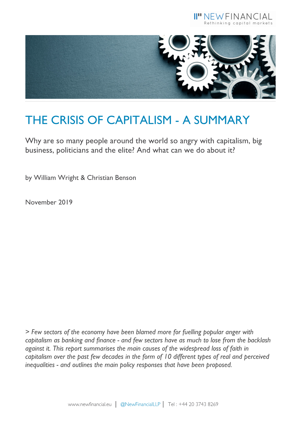 The Crisis of Capitalism - a Summary