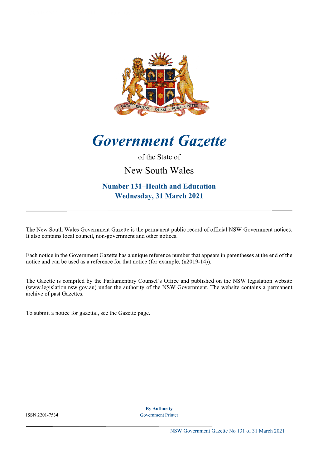 Government Gazette No 131 of Wednesday 31 March 2021