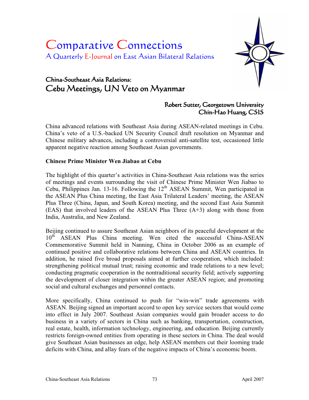 Cebu Meetings, UN Veto on Myanmar -- Comparative Connections