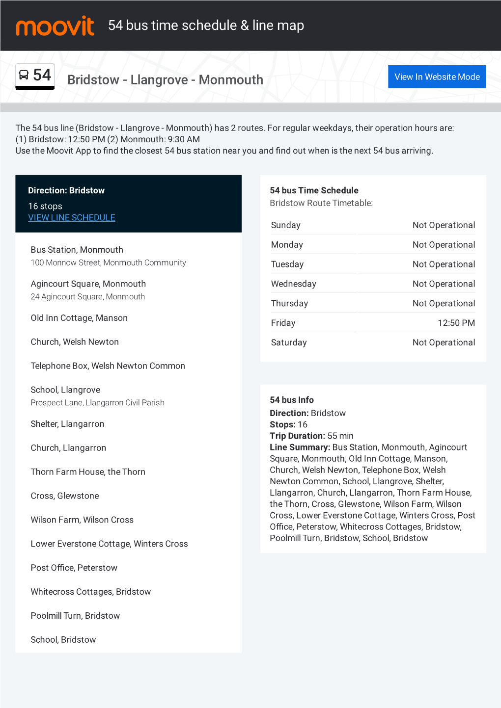 54 Bus Time Schedule & Line Route