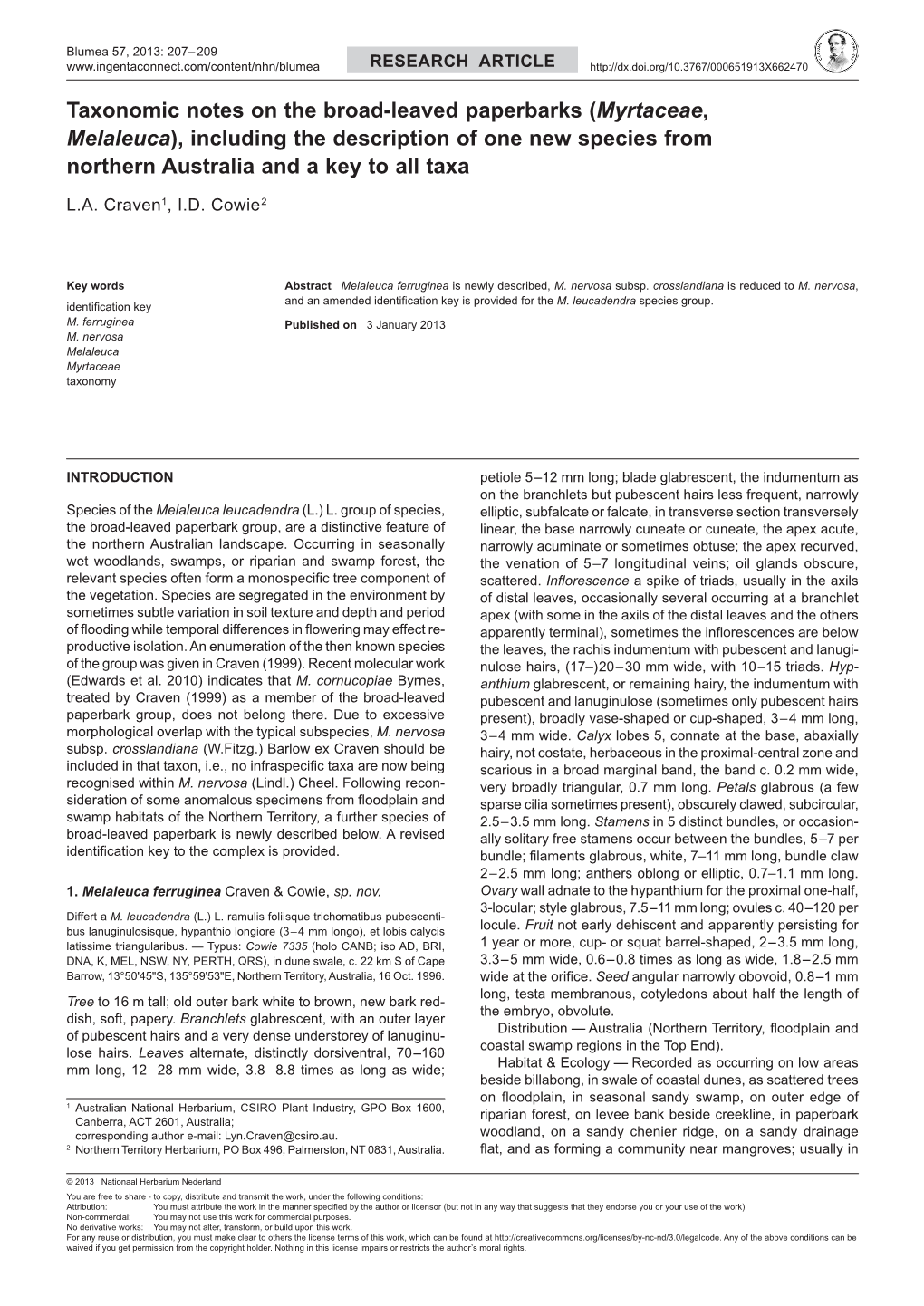 Myrtaceae, Melaleuca), Including the Description of One New Species from Northern Australia and a Key to All Taxa