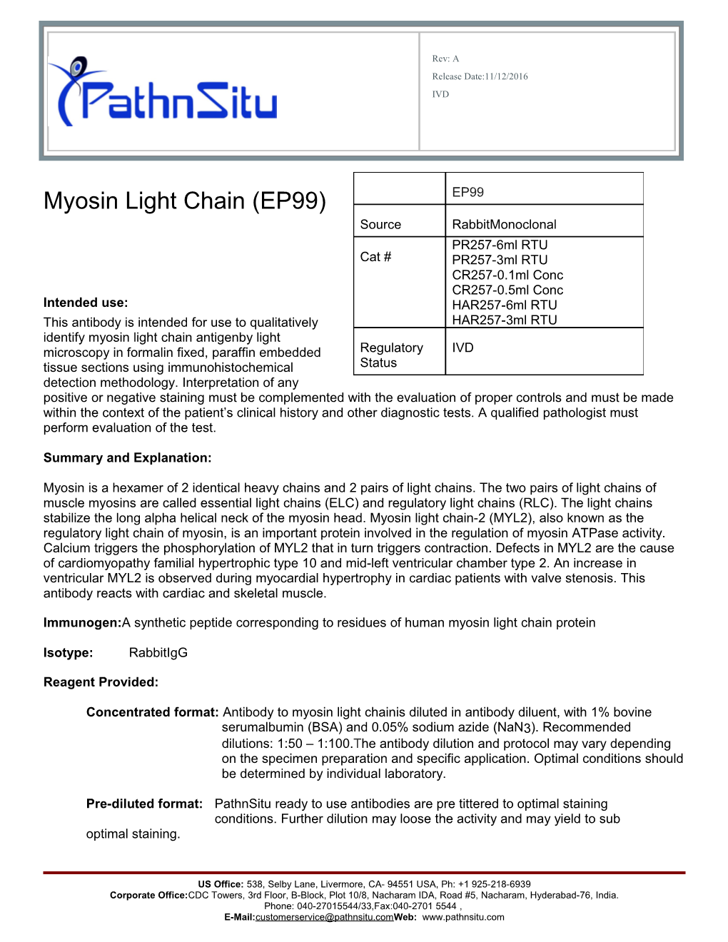 Myosin Light Chain (EP99)