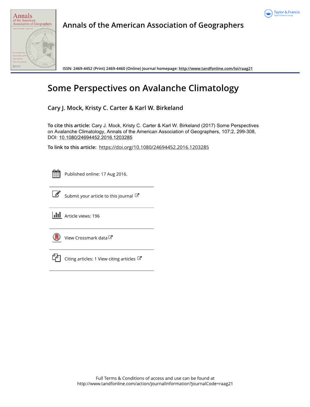 Some Perspectives on Avalanche Climatology