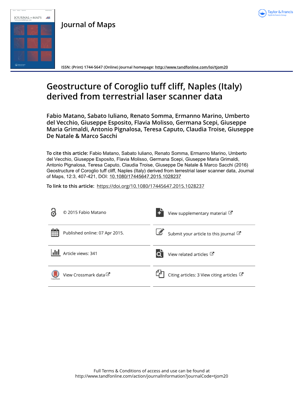 Geostructure of Coroglio Tuff Cliff, Naples (Italy) Derived from Terrestrial Laser Scanner Data