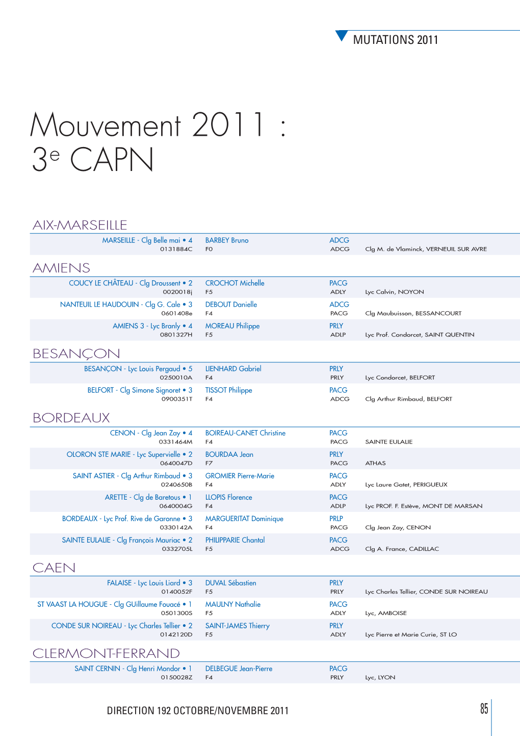 Mouvement 2011 : 3E CAPN